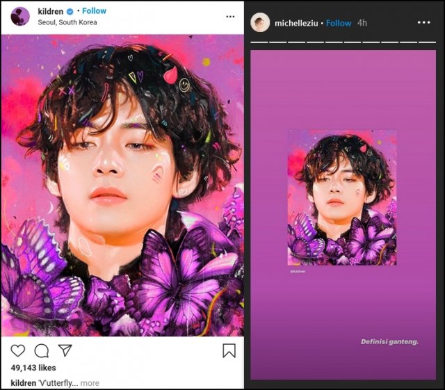 Artist Kildren has unveiled a painting of BTS V