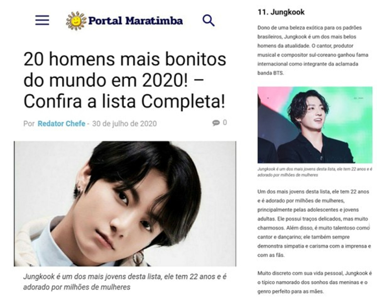 BTS Jungkook was named the "2020 World Most Beautiful Male Top 20"